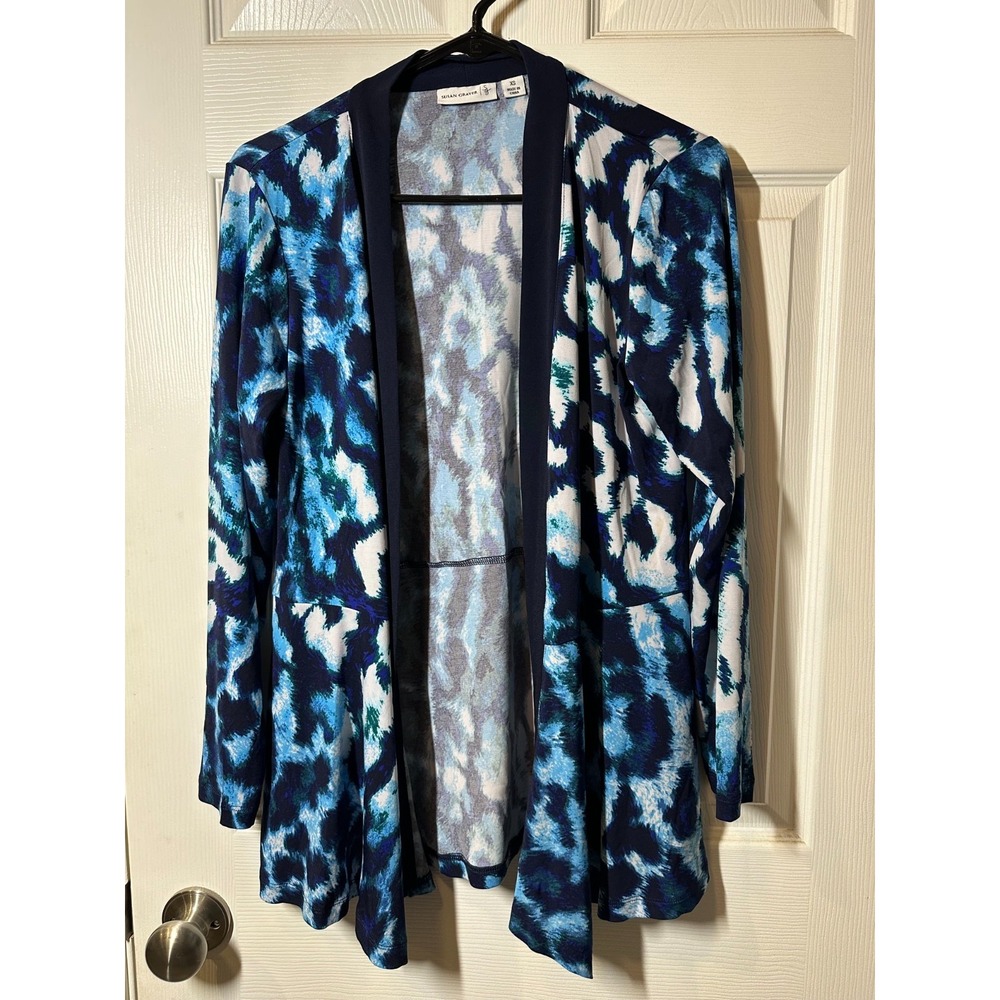 Susan Graver Women's Cardigan XS Blue Cheetah Gently Used
